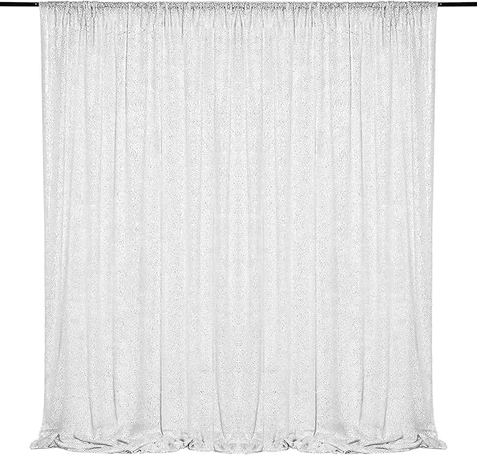 White Sequin Backdrop Curtains 4 Panels 2FTx8FT Glitter White Drapes Photo Backdrop Party Wedding Baby Shower Curtain Sparkle Photography Background Curtains