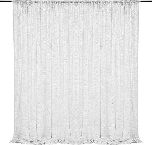 White Sequin Backdrop Curtains 1 Panel 8FTx8FT Glitter White Drapes Photo Backdrop Drapes Party Wedding Baby Shower Curtain Sparkle Photography Party Decor Background