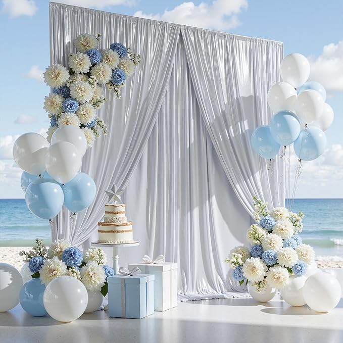 20ftx10ft Silver Sequin Backdrop Curtain for Parties, Wrinkle Free 4 Panels 5x10FT Glitter Photo Backdrop Drapes Shimmer Back Drop Cloth for Wedding Birthday Christmas Photography Background