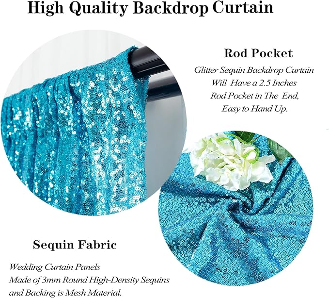 DUOBAO 10x10ft Turquoise Sequin Backdrop for Photography, Reversible Glitter Curtain - Party Background for Weddings, Halloween, Birthdays, Baby Showers, TikTok Videos
