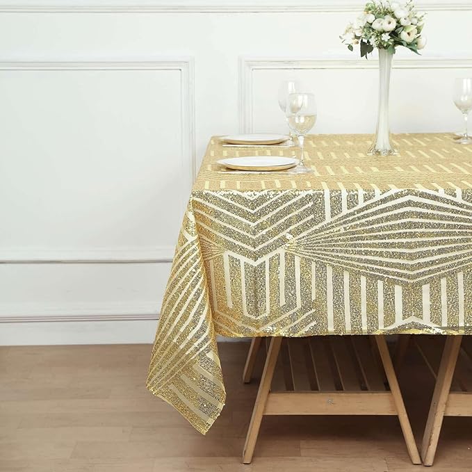 Efavormart 72" Gold Sparkly Sequin Geometric Tulle Square Table Overlay