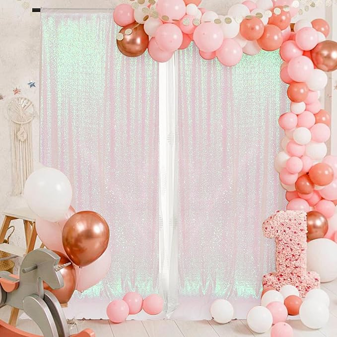 PartyDelight Sequin Backdrop Curtains Iridescent 2 Panels 5Ft x 10Ft Photograph Wedding Curtain Special Events