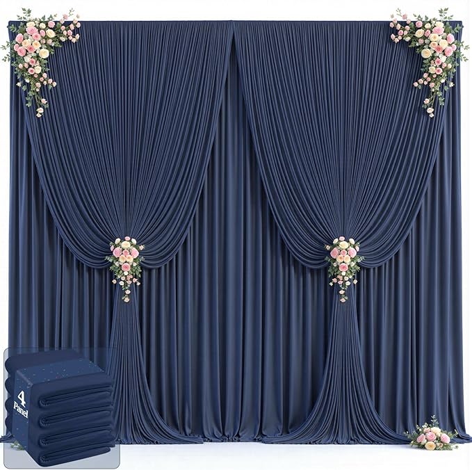 20ft x 12ft Navy Blue Backdrop Curtains Wrinkle Free Backdrop Curtain for Wedding Parties Blue Fabric Backdrops Drapes Back Drop Cloth Bridal Shower Stage Curtains Wedding Decorations for Reception
