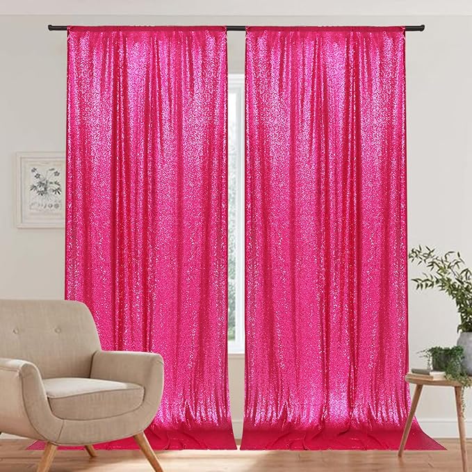 PartyDelight Hot Pink Sequin Backdrop 2 Panels 5FT x 10FT Photography Christmas Back Drop