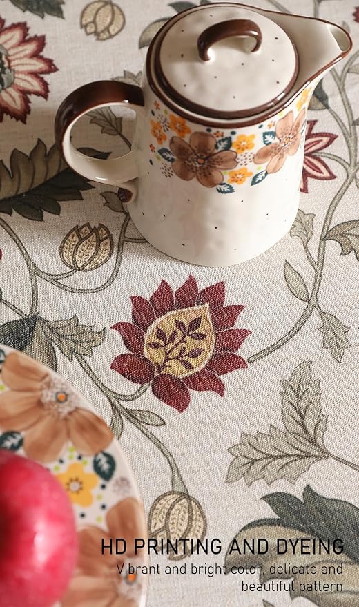 ISAENNE Designer Provence Floral Round Tablecloth,Linen Colorful Washable Indoor Table Cloth,Durable Home Decor Tablecloths for Dining Thanksgiving Kitchen Christmas,Diameter 67"-Ratina