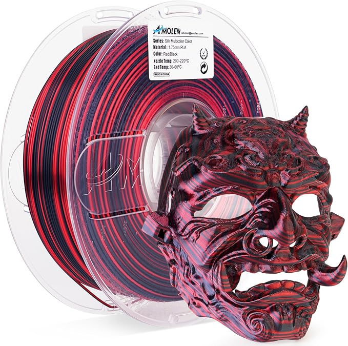 AMOLEN Silk PLA 3D Printer Filament, Shiny Multicolor Rainbow PLA Filament 1.75mm, Fast Color Change PLA 3D Printing Filament for Most FDM 3D Printer, Black Red, 1kg (2.2lbs)
