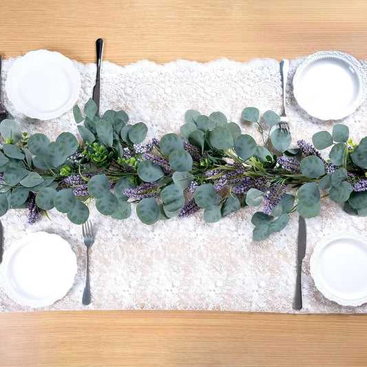 6FT Purple Flower Garlands Artificial Spring/Summer Garland Greenery Garlands Eucalyptus Garland Decoration for Baby Shower Wedding Party Table Runner Room Home Mantle Decor （Purple）