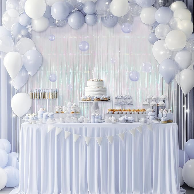8 Pack White Party Streamers Backdrop Curtains, 3.3x8.2ft Holographic Tinsel Foil Curtain Photo Booth Props for Birthday, Wedding, Holiday Celebration, Bachelorette, Theme Decorations
