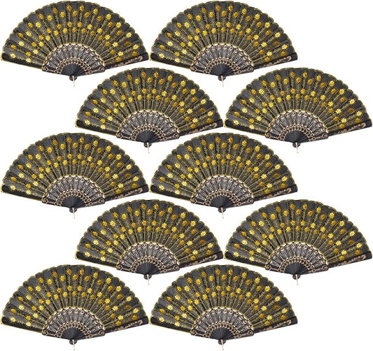 QIRMIZI 10 Pack Fabric Folding Handheld Fans, Perfect for Weddings, Parties, and Dancing,Yellow