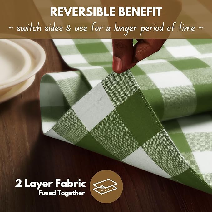 Native Fab Table Runner Buffalo Check Plaid 100% Cotton - 13x108 Inches Kitchen Dining Table Decoration for Indoor Outdoor Farmhouse Home Party Decor - Mint Green and White