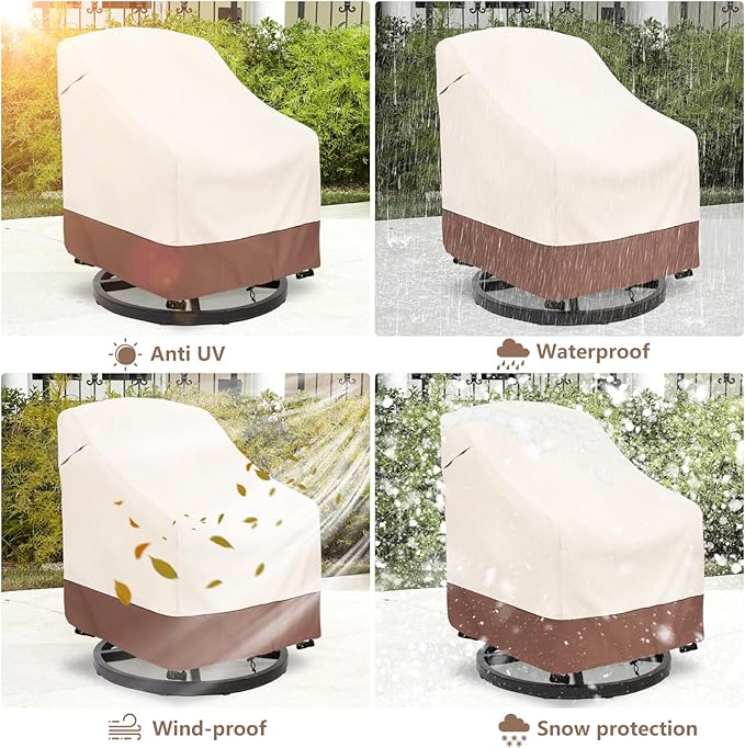 Outdoor Swivel Chair Cover 2 Pack,Outdoor Furniture Patio Chair Covers Waterproof Clearance,(35"W x 37"D x 38.5"H) Outdoor Lawn Patio Furniture Covers,Beige & Brown