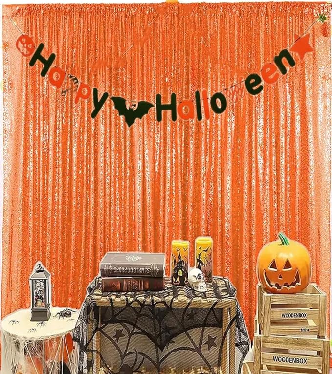 Orange Sequin Backdrop Curtains 1 Panel 10FTx10FT Glitter Orange Photo Backdrop for Party Wedding Baby Halloween Decoration