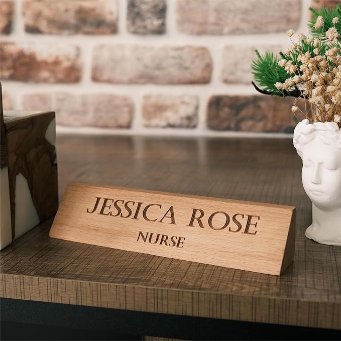 Custom Wooden Desk Name Plate – Personalized Engraved Name & Title Sign – Natural Wood Office Decor for Doctor, Teacher, Boss, Nurse, or Employee – Handmade Professional Desk Gift