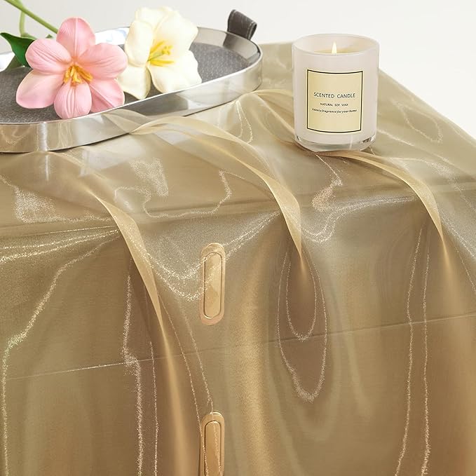 P Pothuiny Sheer Organza Fabric by The Yard, 1 Yard x 60 Inch Wide Bridal Champagne Organza Tulle Fabric Roll Shiny Gauze Fashion Dress Sewing Craft for Wedding Party Decorations Backdrop