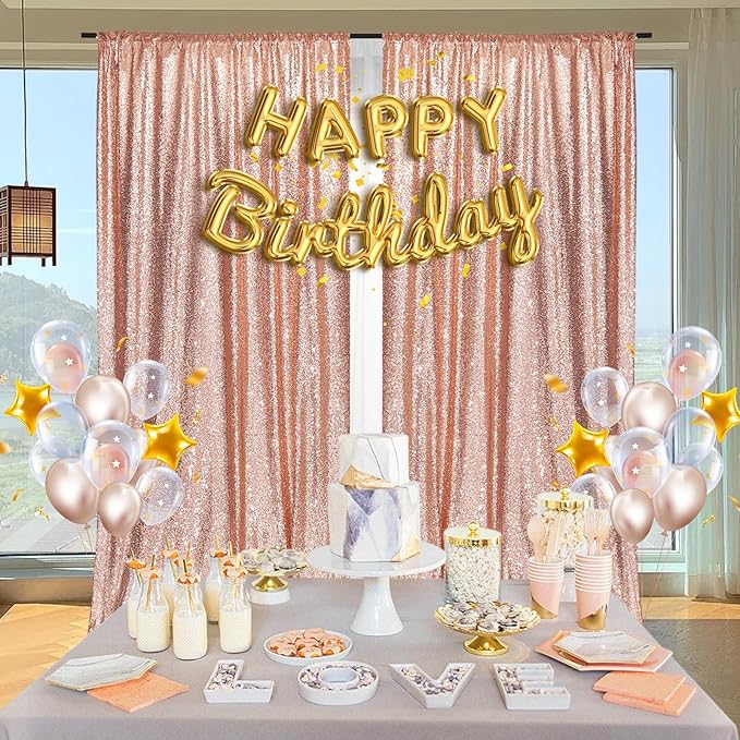 PartyDelight 2 Panels Sequin Backdrop Rose Gold Photography 5Ft x 10FT Curtains