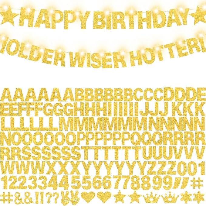 167Pcs DIY Glitter Customizable Banner Kit Custom Banner Happy Birthday Personalized Letter Banners Decor for Christmas Baby Shower Birthday Party Decorations Supplies(Glitter Gold）