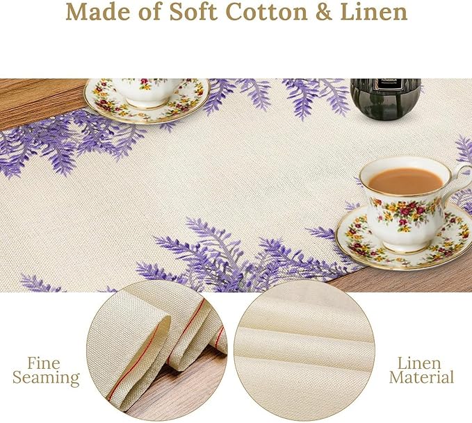 Purple Lavender Table Runner Vintage Watercolor Modern Kitchen Restaurant Decoration Suitable for Indoor and Outdoor Wedding Party Banquet Table Runner 13x36 Inch