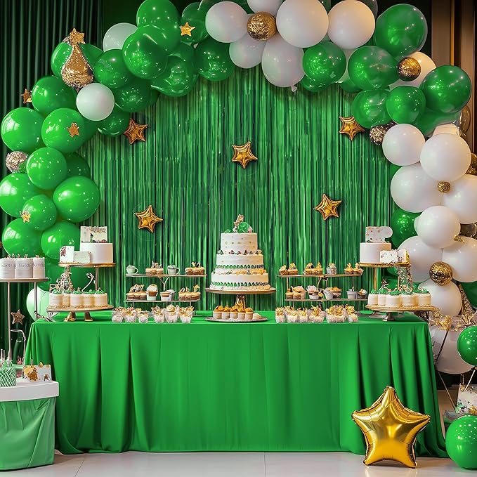 2 Pack Metallic Green Fringe Backdrop, 3.2x8.2ft Shining Foil Tinsel Curtains, Birthday Party Decorations Door Streamers for Halloween, Christmas, Wedding, Graduation, Holiday, Theme Events