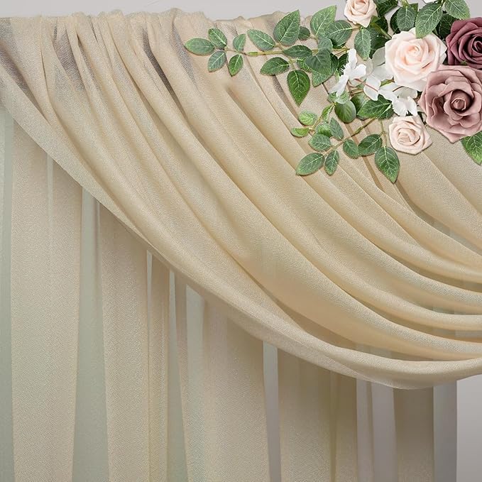 Wedding Arch Draping Fabric 2 Panels 28.7" x 20FT Champagne Sheer Chiffon Backdrop Drapes for Wedding Ceremony Birthday Party Bridal Shower Outdoor Decoration