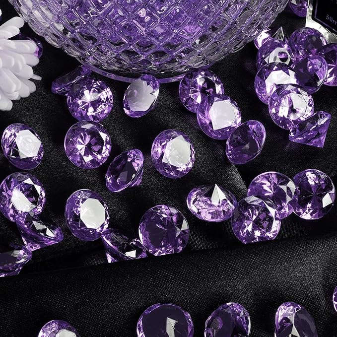 Acrylic Diamond Fake Gems Vase Filler, Babenest 240pcs 3/4 Inch Faux Diamonds Crystals Jewels for Table Scatters Wedding Party Event Arts & Crafts Birthday Decoration Favor(240, Purple)