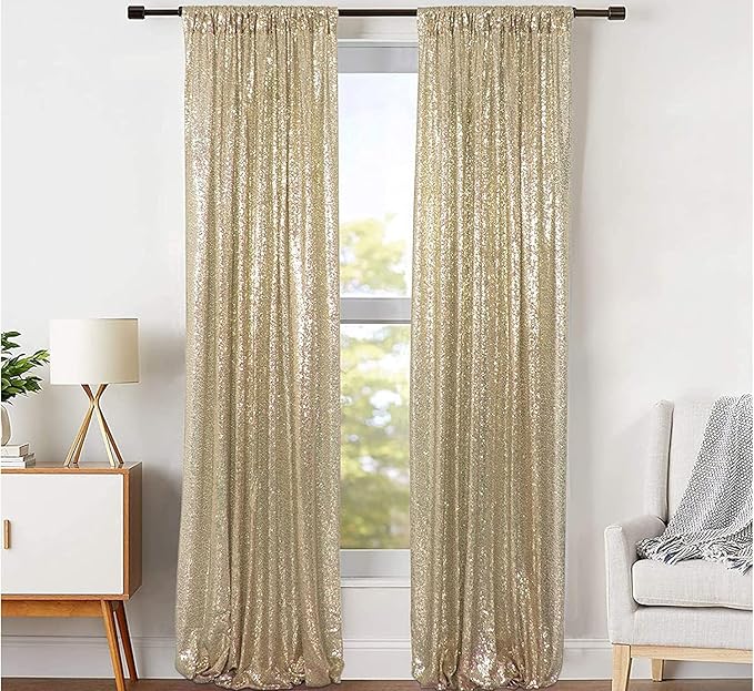 Champagne Sequin Photography Backdrop Curtains 2FTx8FT 2 Panels Sparkly Background Drapes for Party Birthday