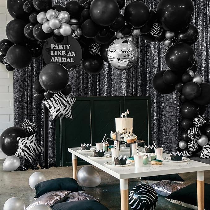 Sugargirl Halloween Black Sequin Backdrop Curtain 2 Panels 2FTx8FT Glitter Black Background Drapes Sparkle Photography Backdrop for Party Wedding Birthday Wall Decoration
