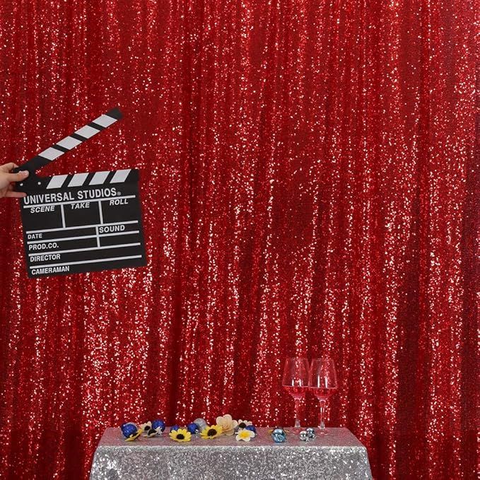 SquarePie Sequin Backdrop 10FT x 10FT Red Curtain Background for Wedding Party Decoration