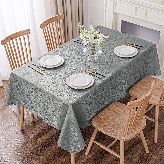 Smiry Rectangle Table Cloth, Waterproof Heavy Duty Vinyl Tablecloths, Wipeable Washable Table Cover for Kitchen and Dining Room (Grey, 60" X 120")