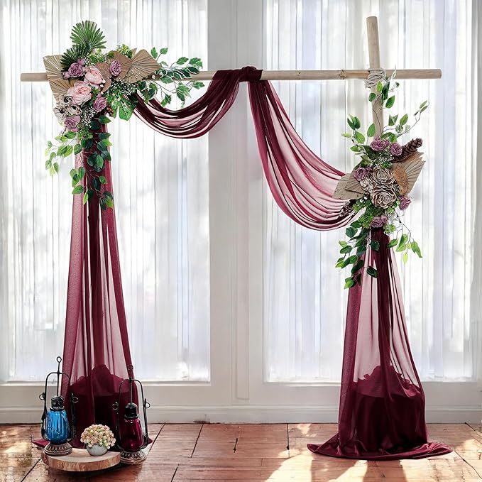 MDS Halloween Chiffon Draping Fabric - 2 Panel, 30" Wide x 30ft Long - Sheer Spooky Arbor & Canopy Drapery for Haunted House Backdrops, Party Ceilings, DIY Costumes & Themed Events - Burgundy