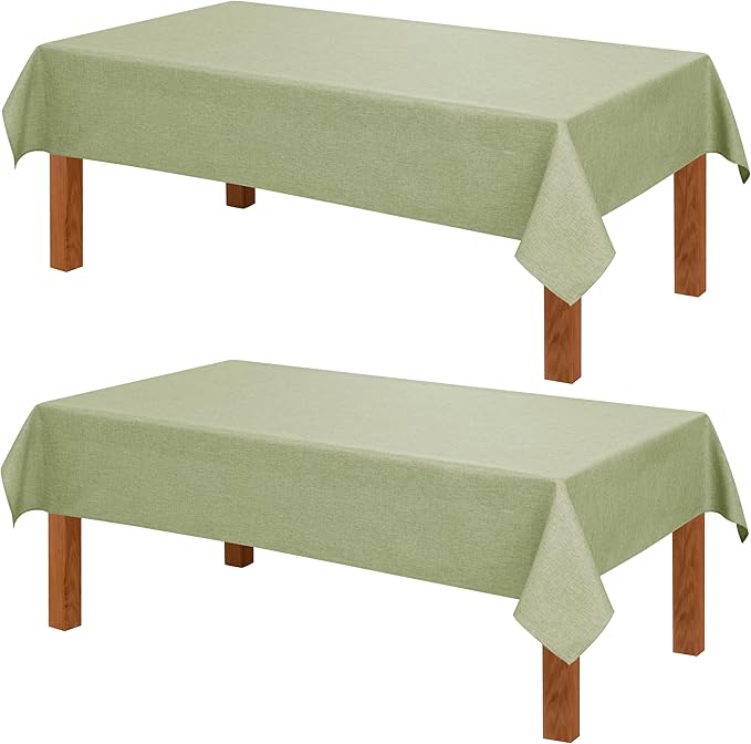Hiasan 2 Pack Faux Linen Rectangle Tablecloth - Wrinkle and Stain Resistant Washable Table Cloth for Kitchen Dining Room Holiday Table Cover for Party Dinner, Green, 90 x 132 Inch