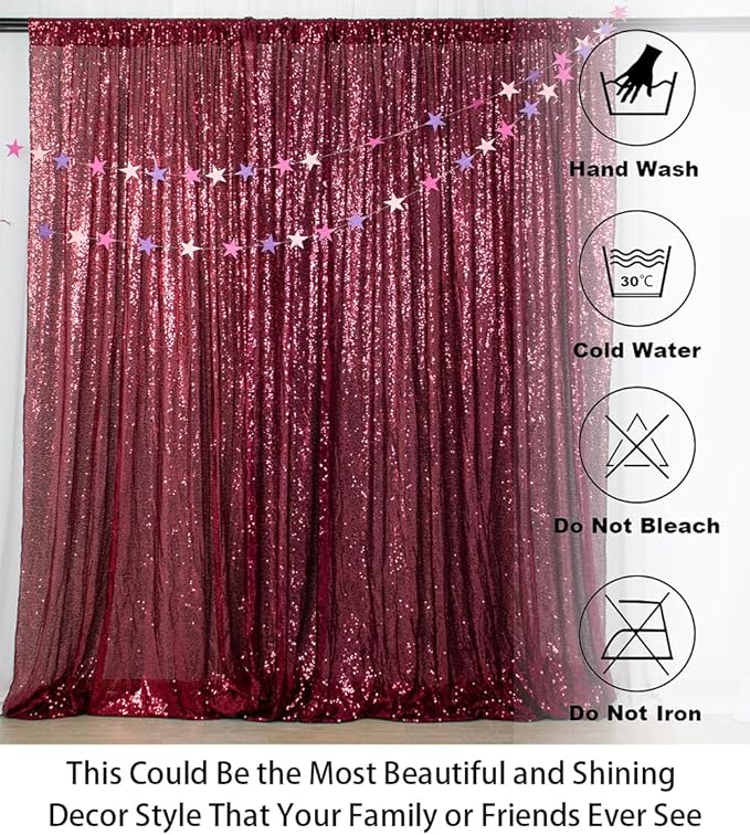 ShiDianYi 6x8FT Sequin Photo Backdrop Sparkle Fabric Window Curtains- Burgundy Glitter Backdrop for Wedding Birthday Christmas Party Decor, Bridal Shower