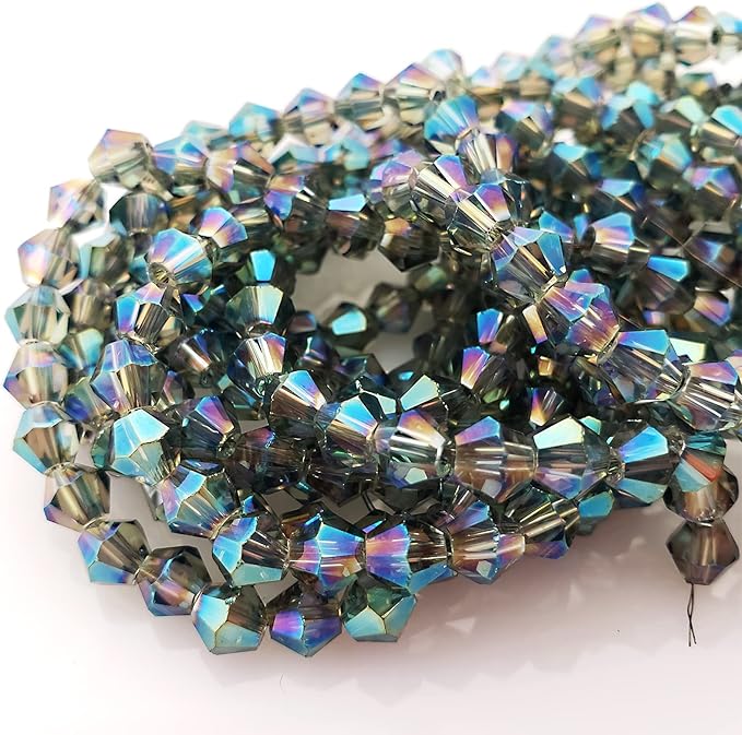 6mm Bicone 450Pcs Clear Green Crystal Glass Beads Faceted Bicone Shape Crystal Glass Spacer Beads for Bracelet Necklace Decorative Hand Jewelry Making (Clear Green, 6MM)