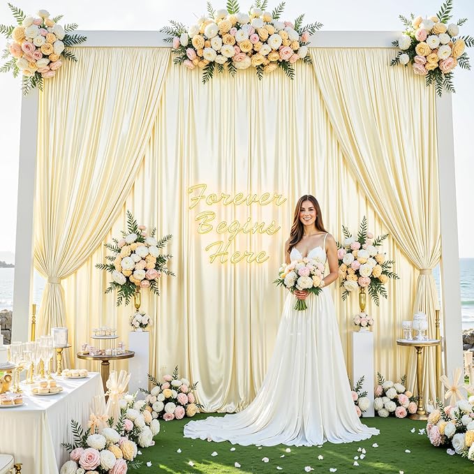 10x10 ft Champagne Glitter Backdrop Curtain for Parties, Wrinkle Free Glitter Photo Backdrop Drapes 2 Panels 5x10FT Shimmer Back Drop Cloth for Wedding Birthday Stage Photography Background Decor