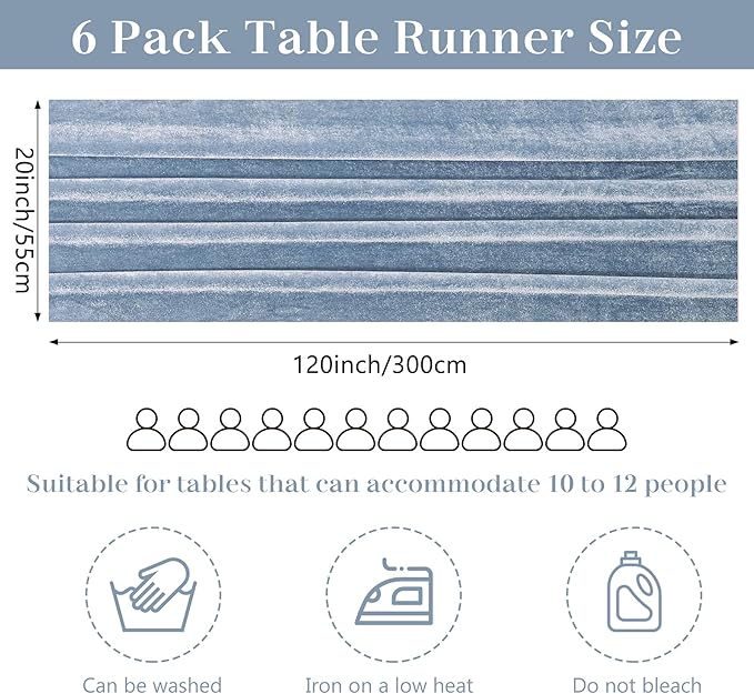 Velvet Table Runner 20 x 120 Inches 10ft Luxurious Thick Soft Velvet Christmas Thanksgiving Wedding Reception Table Runner for Party Reception Decorations(Dusty Blue, 6 Pack)
