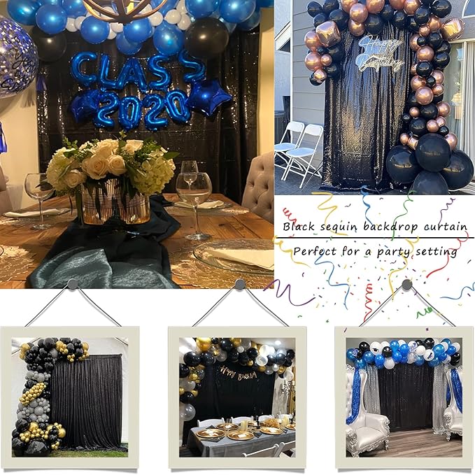 Black Sequin Curtains 10FTx10FT 1 Panel Black Sequin Backdrop for Parties Glitter Backdrop Photo Background for Wedding Baby Shower