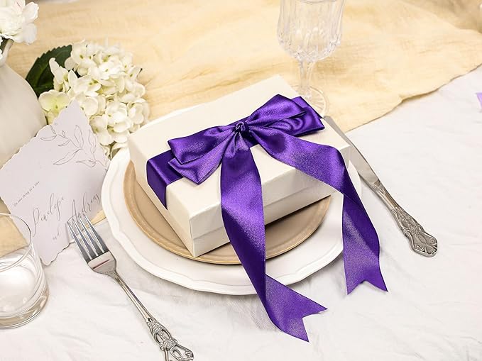 Purple Satin Ribbon 1-1/2 inch X Continuous 100 Yards, Single Face Polyester Ribbon Perfect for Gift Wrapping, Flower Bouquet, Wedding Decor, Crafts, Bow Making, Sewing and More