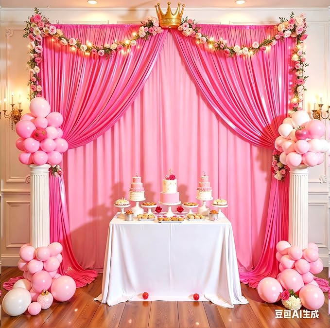 20ftx10ft Hot Pink Sequin Backdrop Curtain for Parties, Wrinkle Free Thick Glitter Sparkle Photo Backdrop Drapes 4 Panels 5x10FT Shimmer Back Drop Cloth for Wedding Birthday Photography Background