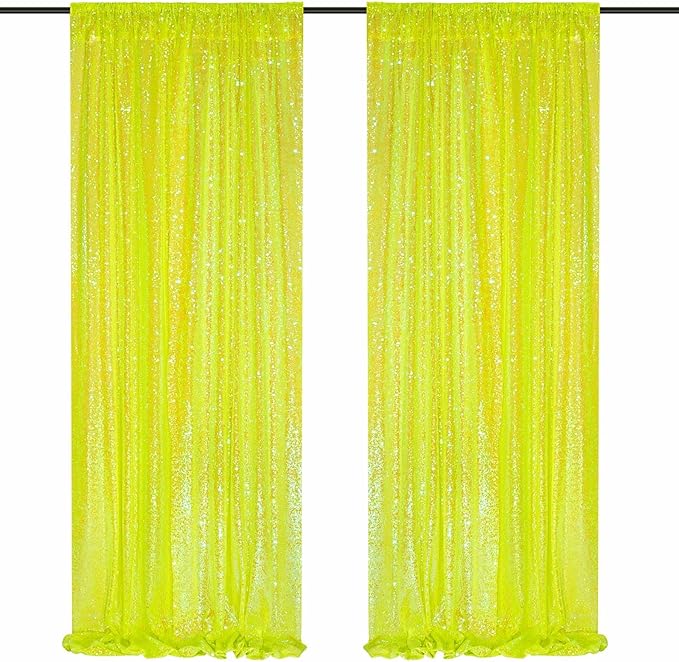 Sparkle Sequin Backdrop Curtains Panels - Yellow Sequin Photo Backdrop 2 Panels 2FTx8FT Wedding Birthday Party Background Drapes
