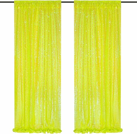 Sparkle Sequin Backdrop Curtains Panels - Yellow Sequin Photo Backdrop 2 Panels 2FTx8FT Wedding Birthday Party Background Drapes