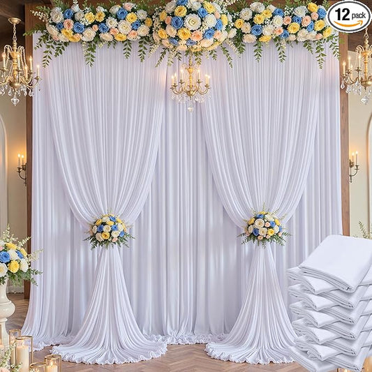 60×14 ft White Wrinkle Free Backdrop Curtain, Soft Silky Polyester Wedding Drapes 12 Panels 14ft Height Photo Backdrop Curtains for Parties Birthday Baby Shower Photography Background Cloth