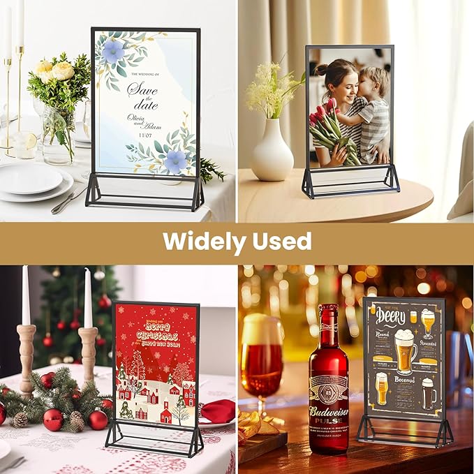 Acrylic Sign Holder 5X7 Black Picture Frame Double-Sided Acrylic Frames for Wedding Table Numbers Photo Frames Flyers Menu with Removable Sticky Dots-6 Pack