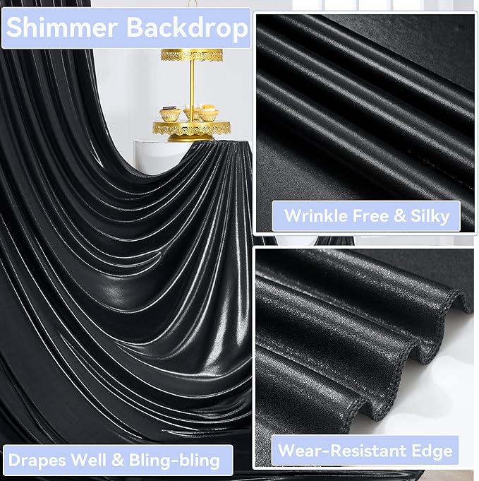 30x10 ft Wrinkle Free Black Sequin Backdrop Curtain for Parties,Thick Not Fall Glitter Wedding Drapes Backdrop,6 Panels 5x10ft Shimmer Photo Wall Back Drop Cloth for Birthday Photography Background