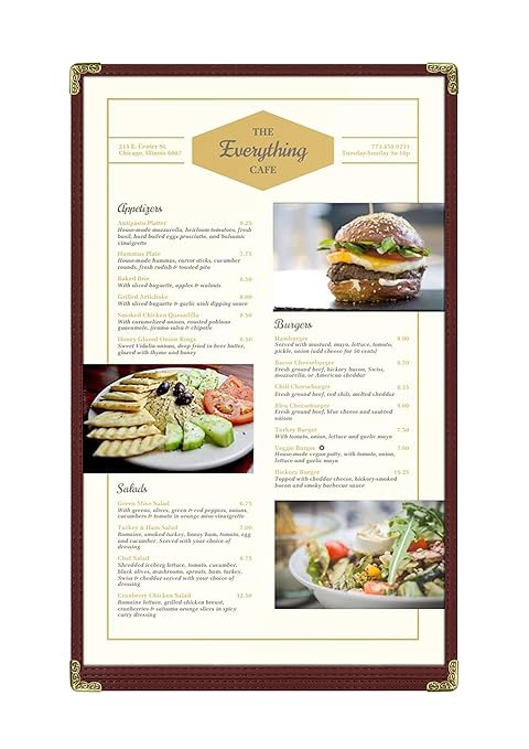 Goodsmart Restaurant Menu Covers – 25 Pack Burgundy 2-View, Top-Loading Menu Holders, Vinyl & Plastic Café Menu Covers, Clear Menu Sleeves, Fits 11" x 17" & 8.5" x 11", Gold Corners