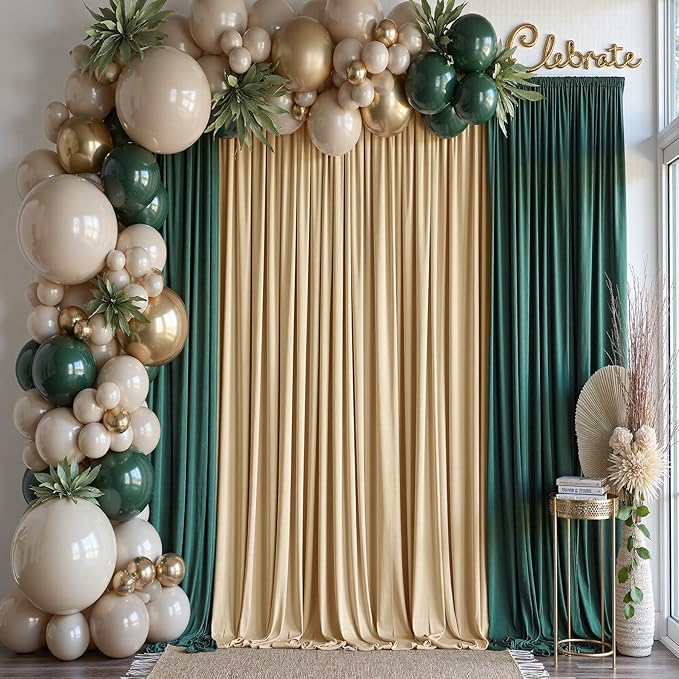 20×14 ft Wrinkle Free Beige Backdrop Curtain for Weddings Parties, 4 Panels 14ft Silky Polyester Wedding Drapes Backdrop Photo Back Drop Cloth for Birthday Baby Shower Photography Backgrounds