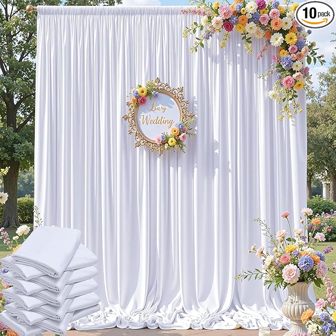 50×12ft Wrinkle Free White Backdrop Curtain, Soft Silky Draping Wedding Drapes for Backdrop 10 Panels 12 ft Long Backdrop Curtains for Birthday Baby Shower Photo Photography Background Cloth
