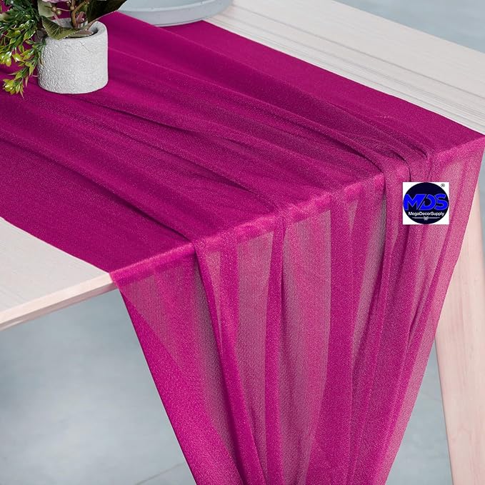 MDS Halloween Chiffon Table Runner - 12 Pack, 29 x 170 Inches, 14ft Each - Sheer Spooky Table Runners for Haunted House Parties, Trick-or-Treat Tables, Witchy Décor, Wedding & Events - Magenta