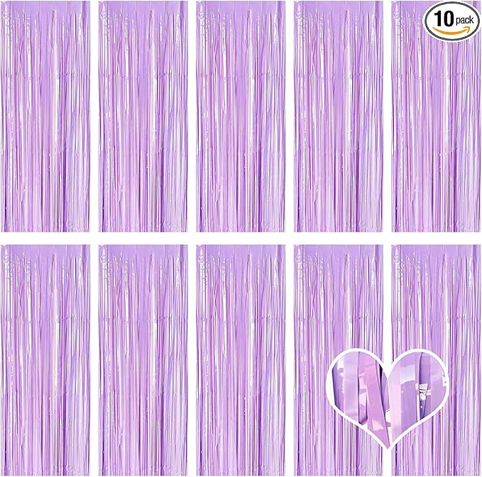 10 Pack Purple Foil Curtain Backdrop 3.2ft x 8.2ft Macaron Tinsel Foil Fringe Curtains Streamer Photo Booth Backdrop for Birthday Party Baby Shower Engagement Wedding Holiday Decor (Macaron Purple)