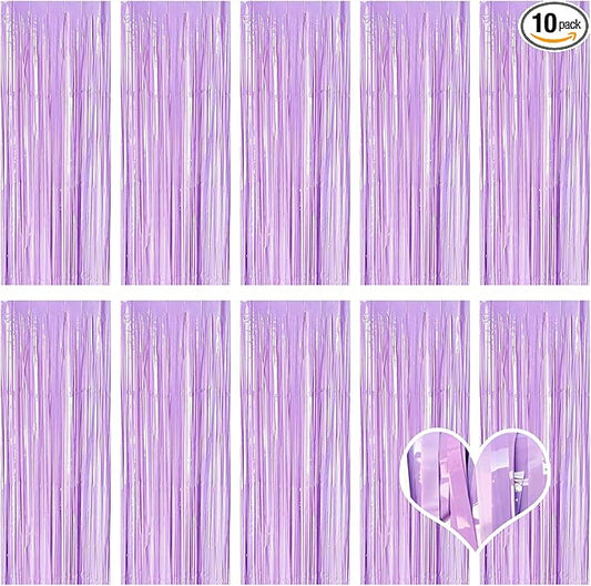 10 Pack Purple Foil Curtain Backdrop 3.2ft x 8.2ft Macaron Tinsel Foil Fringe Curtains Streamer Photo Booth Backdrop for Birthday Party Baby Shower Engagement Wedding Holiday Decor (Macaron Purple)