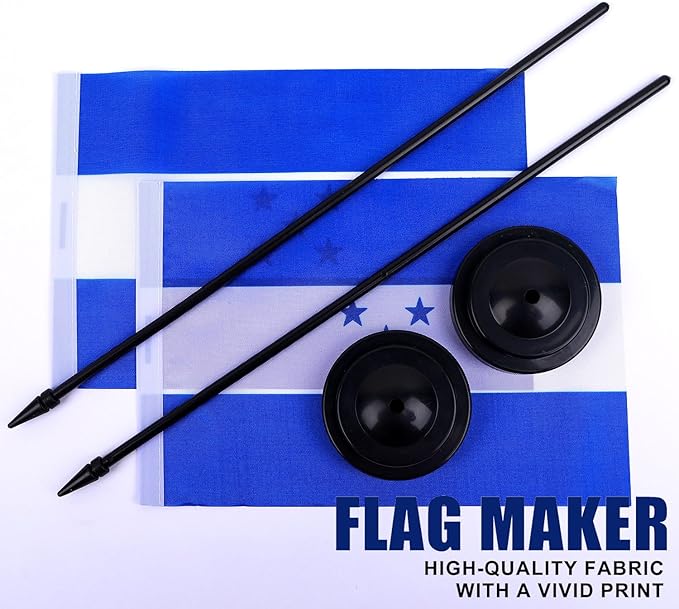 Honduras Desk Flag 12" Solid Pole Deluxe Set Hondurans Flags Banner Mini Small Honduras Office Table Flags with Black Stand Base Desktop Decorations(2Pack)