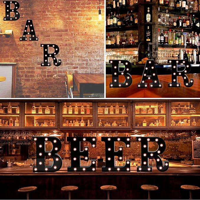 Light Up Black Alphabet Marquee Letters Sign LED Marquee Number Lights Sign for Night Light Home Bar Christmas Lamp Birthday Party Wedding Decoration A